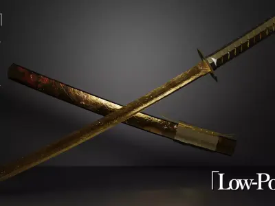 Golden Katana Low Poly Low-poly 3D model