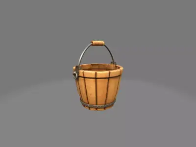 Wooden Bucket Low-poly 3D model