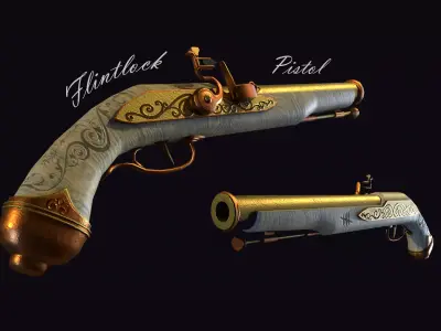 Flintlock Pistol Low-poly 3D model purchase