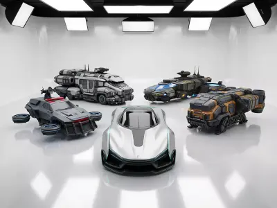 Sci-Fi Hover Vehicle Pack  Futuristic Cyberpunk Cars and Trucks 3D model