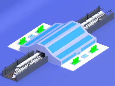 Cartoon High Speed Railway Station Low-poly 3D model