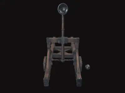 Medieval Catapult V01 Old Low-poly 3D model