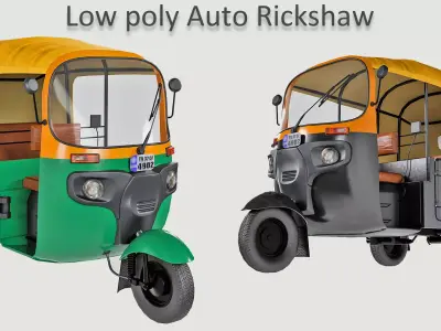 Low Poly Auto Rickshaw - Game-Ready 3D Model with PBR Textures  Low-poly 3D model