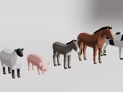 LowPoly Farm Animals Low-poly 3D model purchase