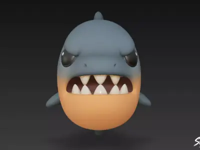 Cartoon Plush Piranha Low-poly 3D model