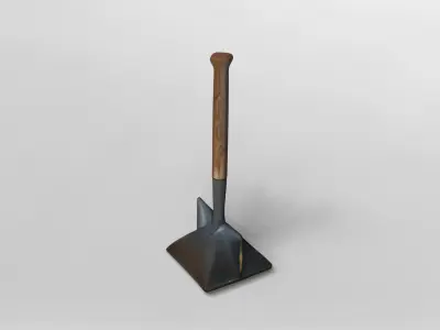 Realistic 3D Model of a Metal Coal Shovel with Wooden Handle 3D model