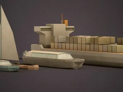 Pack of low poly Boats Low-poly 3D model