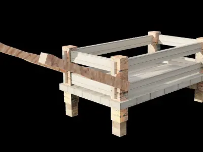 Wooden Wheelbarrow Low-poly 3D model get