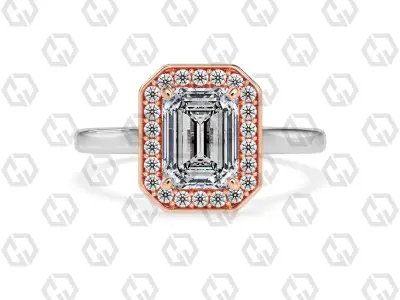 Ring 183 Emerald Shape Cathedral Halo with Gems 3D print model