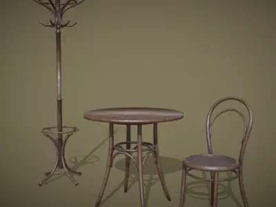 Furniture set for Viennese cafe Low-poly 3D model