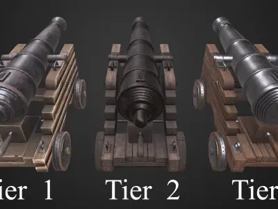 Pirate naval cannon pack Low-poly 3D model