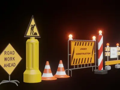Construction sight signs Collection Low-poly 3D model