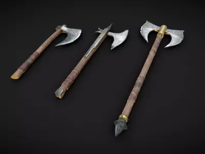 One handed axes and two handed axe Low-poly 3D model