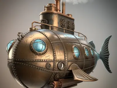 Steampunk Nautilus A Retro-Futuristic Submarine 3D model