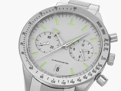 Chronometer Wrist Watch Steel Bracelet White Dial 3D model