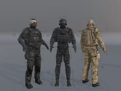 PBR Rigged Game Ready Military Characters Low-poly 3D model