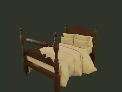 Antique Wooden Bed 3D model