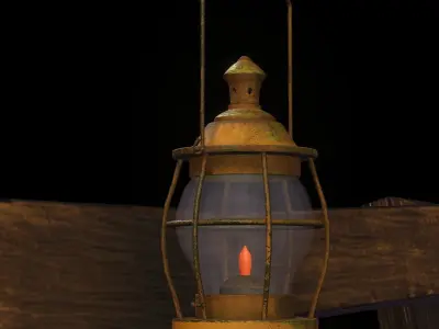 Game ready medieval Cart with Lamp Low-poly 3D model