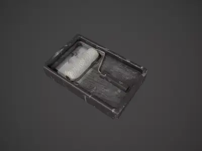 Paint Roller and Tray - White Paint Low-poly 3D model