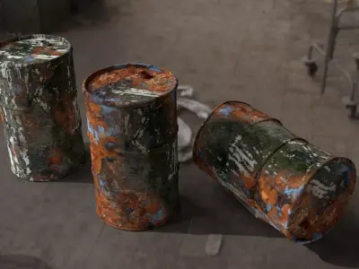 Old metal drums - metallic barrels PBR low-poly  Low-poly 3D model