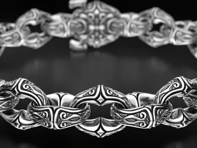 Antique mens silver bracelet 760 3D print model