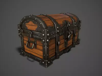 Medieval wooden chest Low-poly 3D model