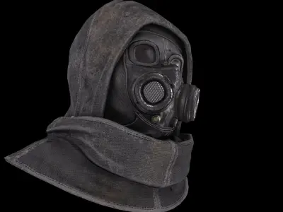 Postapocalypse gasmask with hood Low-poly 3D model