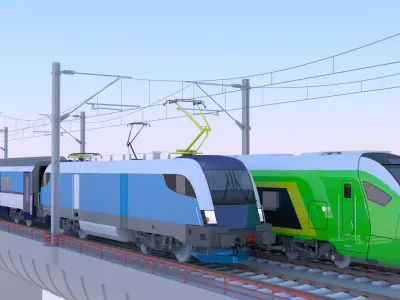 Stadler Flirt and Siemens Vectrain on bridge 3D model