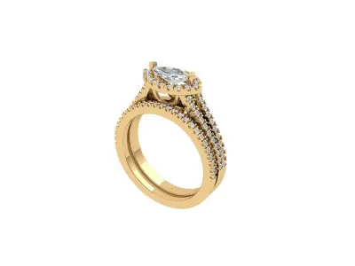 Marquise Ring Bridal Set 3D print model 4
