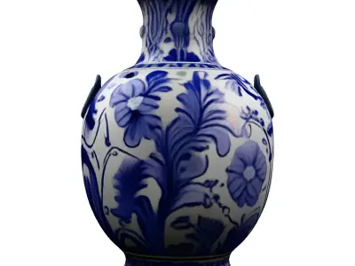 Elegant Blue and White Porcelain Vase Low-poly 3D model