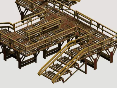 Modular game asset stair platform Low-poly 3D model