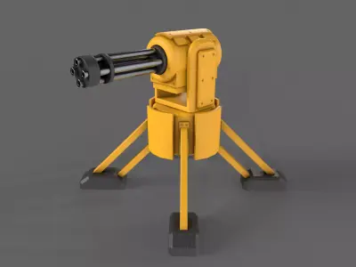PBR Turret Gun 04 Yellow Low-poly 3D model