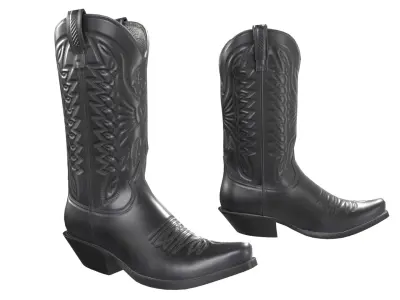 Black Western Boots 3D model