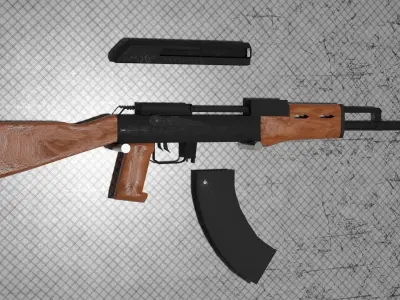 ak 47 and a steel wall 3D model
