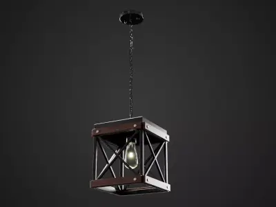 Iron and Wood Pendant Light Low-poly 3D model