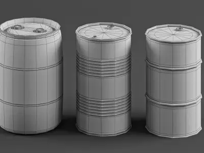 pack 8 Low Poly barrel base mesh - Game ready Low-poly 3D model