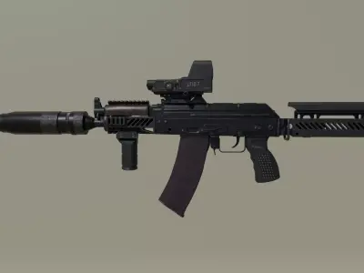 AKS-74U Zenit Modular Tactical Assault Rifle Low-poly 3D model