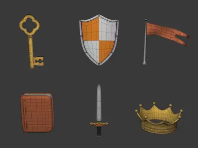 Cartoon Middle Age Icons Pack Low-poly 3D model