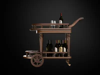 Wine trolley Low-poly 3D model