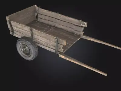 Wooden Handcart  Rustic Utility from a Bygone Era 3D model