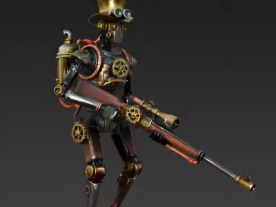 Steampunk Marksman 3D Model Low-poly 3D model