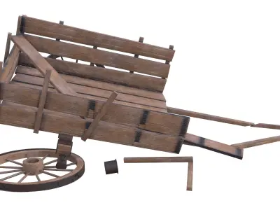 wooden cart 3 broken 2 3D model