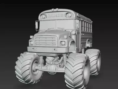 High Detail Off-Road 3D Model Monster Truck Bus STL File 3D print model