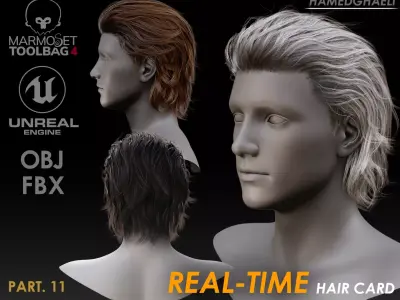 Real Time Hair Card Male Hairstyle part 10 Low-poly 3D model