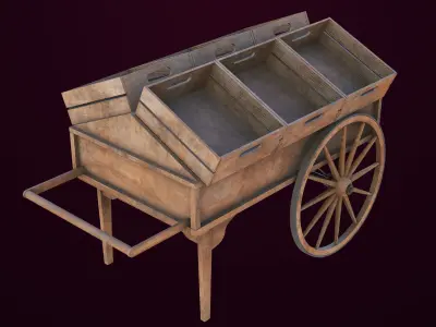  Wooden Cart 7 Dusty All PBR Unity UE Textures Included Low-poly 3D model