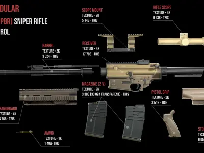 Tactical Modular Sniper Rifle HK G28 patrol Low-poly 3D model