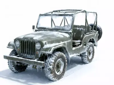 Frozen Classic Open-Top Military Jeep 3D Model Low-poly 3D model