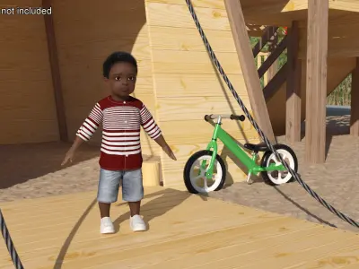  Black Baby Boy Outdoor in Summer Outfit A-Pose 