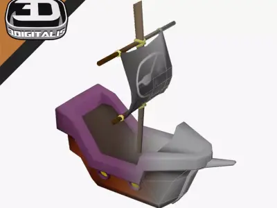 Stylized Pirate Ship Low Poly Low-poly 3D model