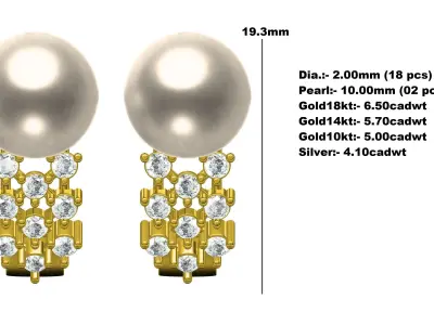 Off White Pearl Diamond Earring 3D print model